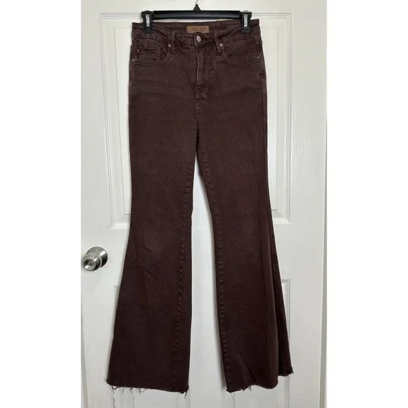 Judy Blue Women's High-Rise Espresso Brown Garment Dyed Flare Jeans Raw Hem 5/27 - Picture 4 of 11